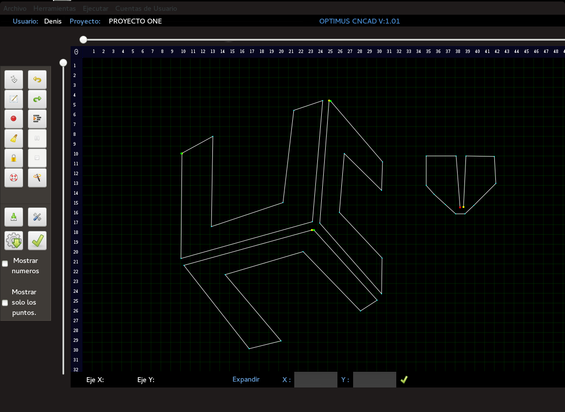 CNCAD design workspace with an active cutting project